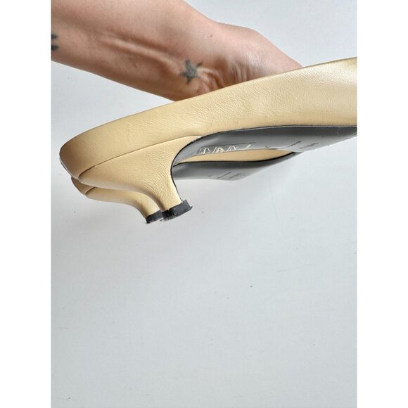 TOTEME Butter Yellow Leather Square Toe Kitten Heel Mules Slides, Size 37 - Picture 4 of 16